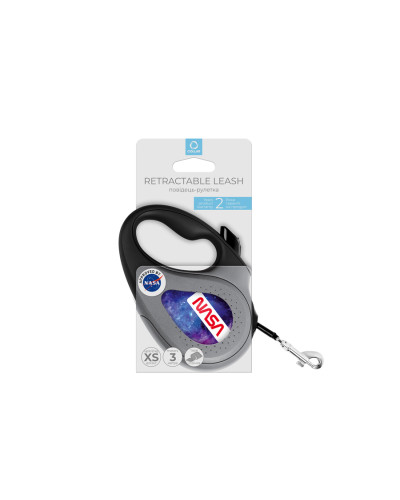 Повідець-рулетка для собак WAUDOG R-leash, малюнок "NASA21", XS, до 12 кг, 3 м, світловідбиваюча стрічка чорний