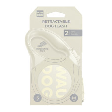 Повідець-рулетка для собак WAUDOG R-leash Monochrome White, M, до 25 кг, 5 м, світловідбивна стрічка, біла