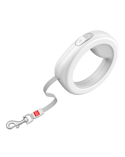 Повідець-рулетка для собак WAUDOG R-leash, кругла, XS-M, до 40 кг, 2,9 м, світловідбиваюча стрічка білий