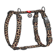 Шлея для собак анатомічна H-подібна WAUDOG Nylon з QR-паспортом, малюнок "Леопард", пластиковий фастекс, L, Ш 25 мм, A 51-85 см, B 61-85 см