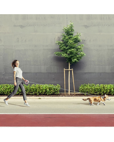 Повідець-рулетка для собак WAUDOG R-leash, кругла, XS-M, до 40 кг, 2,9 м, світловідбиваюча стрічка рожевий