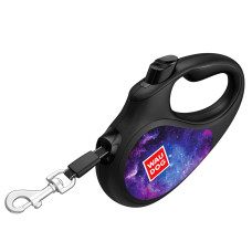 Повідець-рулетка для собак WAUDOG R-leash, малюнок "NASA21", S, до 15 кг, 5 м, світловідбиваюча стрічка чорний