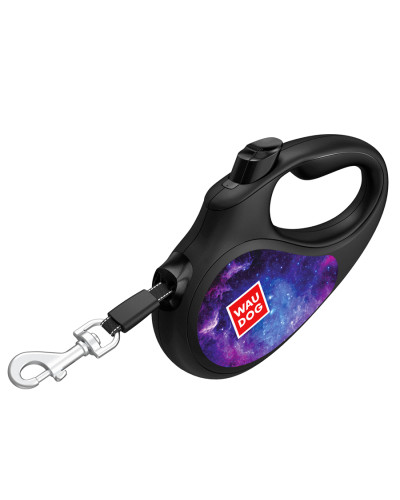 Повідець-рулетка для собак WAUDOG R-leash, малюнок "NASA21", S, до 15 кг, 5 м, світловідбиваюча стрічка чорний