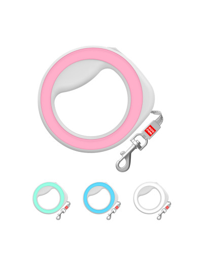 Повідець-рулетка для собак WAUDOG R-leash, кругла, XS-M, до 40 кг, 2,9 м, світловідбиваюча стрічка рожевий