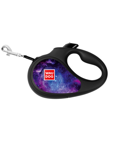 Повідець-рулетка для собак WAUDOG R-leash, малюнок "NASA21", M, до 25 кг, 5 м, світловідбиваюча стрічка чорний