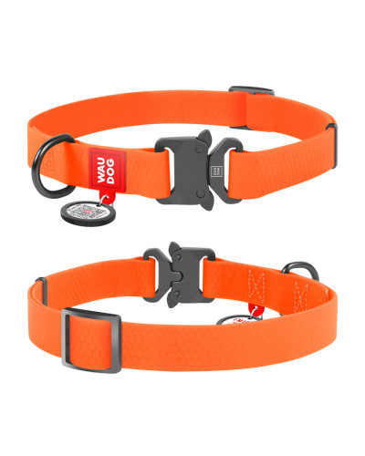Нашийник для собак водостійкий WAUDOG Waterproof c QR паспортом, металічна пряжка-фастекс, Ш 25 мм, Дов 34-49 см, помаранчевий