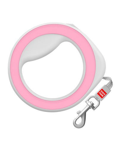 Повідець-рулетка для собак WAUDOG R-leash, кругла, XS-M, до 40 кг, 2,9 м, світловідбиваюча стрічка рожевий