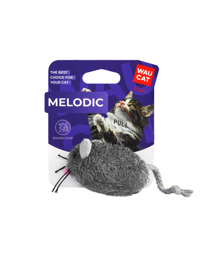 Іграшка для котів WAUCAT Fun Melodic Мишка сіра зі звуковим чипом, штучне хутро, 130 мм
