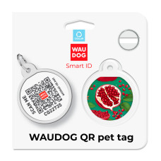 Адресник для собак і котів металевий WAUDOG Smart ID з QR паспортом, малюнок "Гранати", коло, Д 25 мм