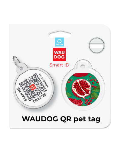 Адресник для собак і котів металевий WAUDOG Smart ID з QR паспортом, малюнок "Гранати", коло, Д 25 мм