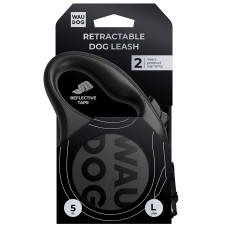 Повідець-рулетка для собак WAUDOG R-leash Monochrome Black, L, до 50 кг, 5 м, світловідбивна стрічка, чорна