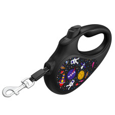 Повідець-рулетка для собак WAUDOG R-leash, малюнок "NASA", M, до 25 кг, 5 м, світловідбиваюча стрічка чорний