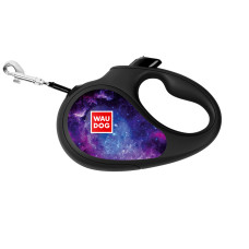 Повідець-рулетка для собак WAUDOG R-leash, малюнок "NASA21", S, до 15 кг, 5 м, світловідбиваюча стрічка чорний