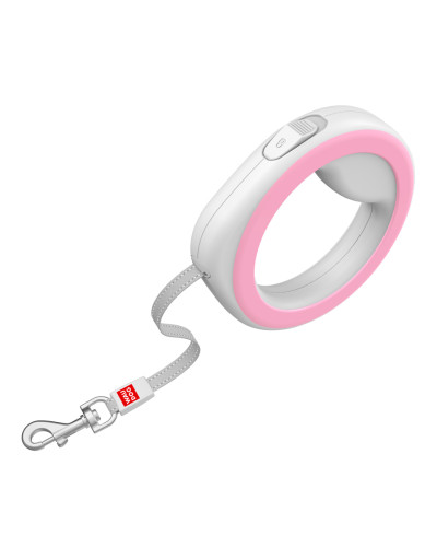 Повідець-рулетка для собак WAUDOG R-leash, кругла, XS-M, до 40 кг, 2,9 м, світловідбиваюча стрічка рожевий