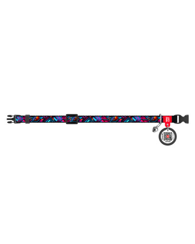 Нашийник для котів нейлоновий WAUCAT Nylon з QR паспортом, малюнок "Нескінченні світи", пластиковий фастекс, XS, Ш 10 мм, Дов 20-30 см