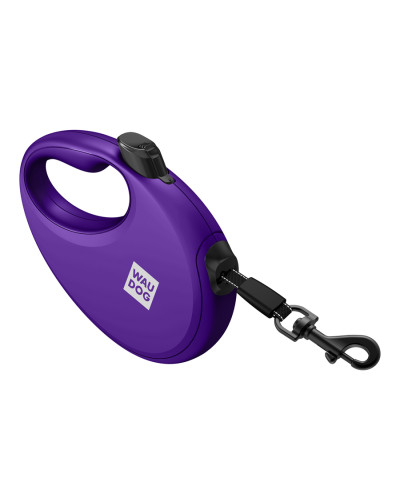 Повідець-рулетка для собак WAUDOG R-leash з контейнером для пакетів, світловідбивна стрічка, M, до 20 кг, 5 м, фіолетовий