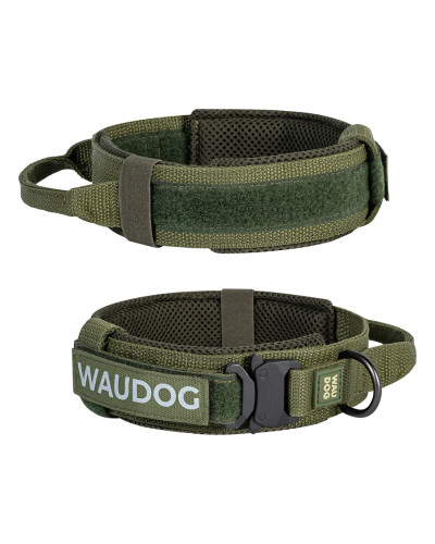 Нашийник з ручкою тактичний для собак WAUDOG PRO, металевий фастекс, M, Ш 50 мм, Дл 38-47, хакі