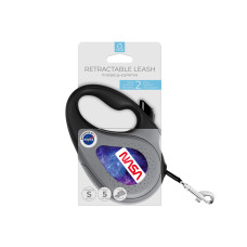 Повідець-рулетка для собак WAUDOG R-leash, малюнок "NASA21", S, до 15 кг, 5 м, світловідбиваюча стрічка чорний