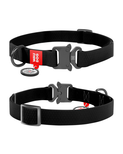 Нашийник для собак водостійкий WAUDOG Waterproof c QR паспортом, металічна пряжка-фастекс, Ш 25 мм, Дов 34-49 см, чорний