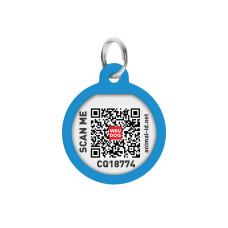 Адресник для собак і котів металевий WAUDOG Smart ID з QR паспортом, малюнок "Градієнт блакитний", коло, Д 25 мм