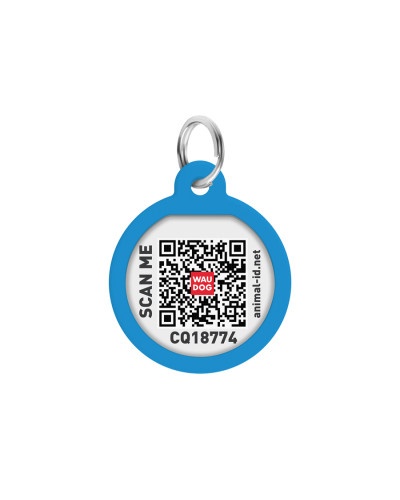 Адресник для собак і котів металевий WAUDOG Smart ID з QR паспортом, малюнок "Градієнт блакитний", коло, Д 25 мм