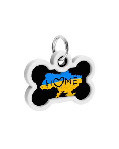 Адресник для собак і котів металевий WAUDOG Smart ID з QR паспортом, малюнок "Дім", кістка, Д 40 мм, Ш 28 мм
