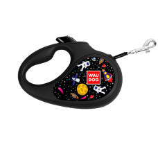 Повідець-рулетка для собак WAUDOG R-leash, малюнок "NASA", M, до 25 кг, 5 м, світловідбиваюча стрічка чорний