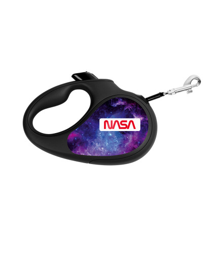 Повідець-рулетка для собак WAUDOG R-leash, малюнок "NASA21", S, до 15 кг, 5 м, світловідбиваюча стрічка чорний