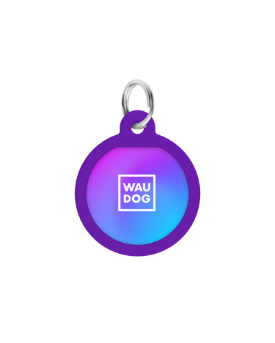 Адресник для собак і котів металевий WAUDOG Smart ID з QR паспортом, малюнок "Градієнт фіолетовий", коло, Д 25 мм