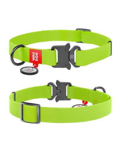 Нашийник для собак водостійкий WAUDOG Waterproof c QR паспортом, металічна пряжка-фастекс, Ш 25 мм, Дов 38-58 см, салатовий