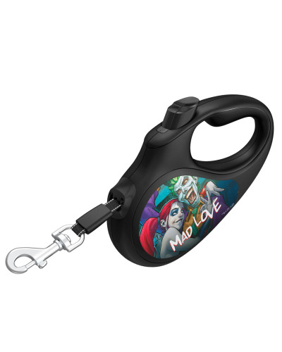 Повідець-рулетка для собак WAUDOG R-leash, малюнок "Божевільне кохання", L, до 50 кг, 5 м, світловідбиваюча стрічка чорний