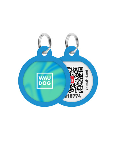 Адресник для собак і котів металевий WAUDOG Smart ID з QR паспортом, малюнок "Градієнт блакитний", коло, Д 25 мм