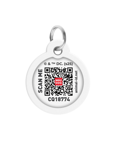 Адресник для собак і котів металевий WAUDOG Smart ID з QR паспортом, малюнок "Бетмен ескіз", коло, Д 30 мм