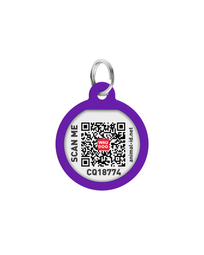 Адресник для собак і котів металевий WAUDOG Smart ID з QR паспортом, малюнок "Градієнт фіолетовий", коло, Д 25 мм