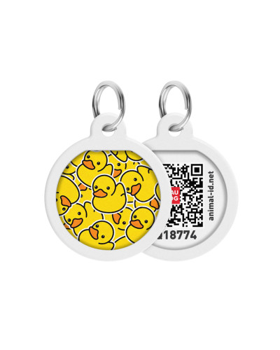 Адресник для собак та котів металічний WAUDOG Smart ID з QR паспортом, малюнок "Уточки", круг, Д 25 мм
